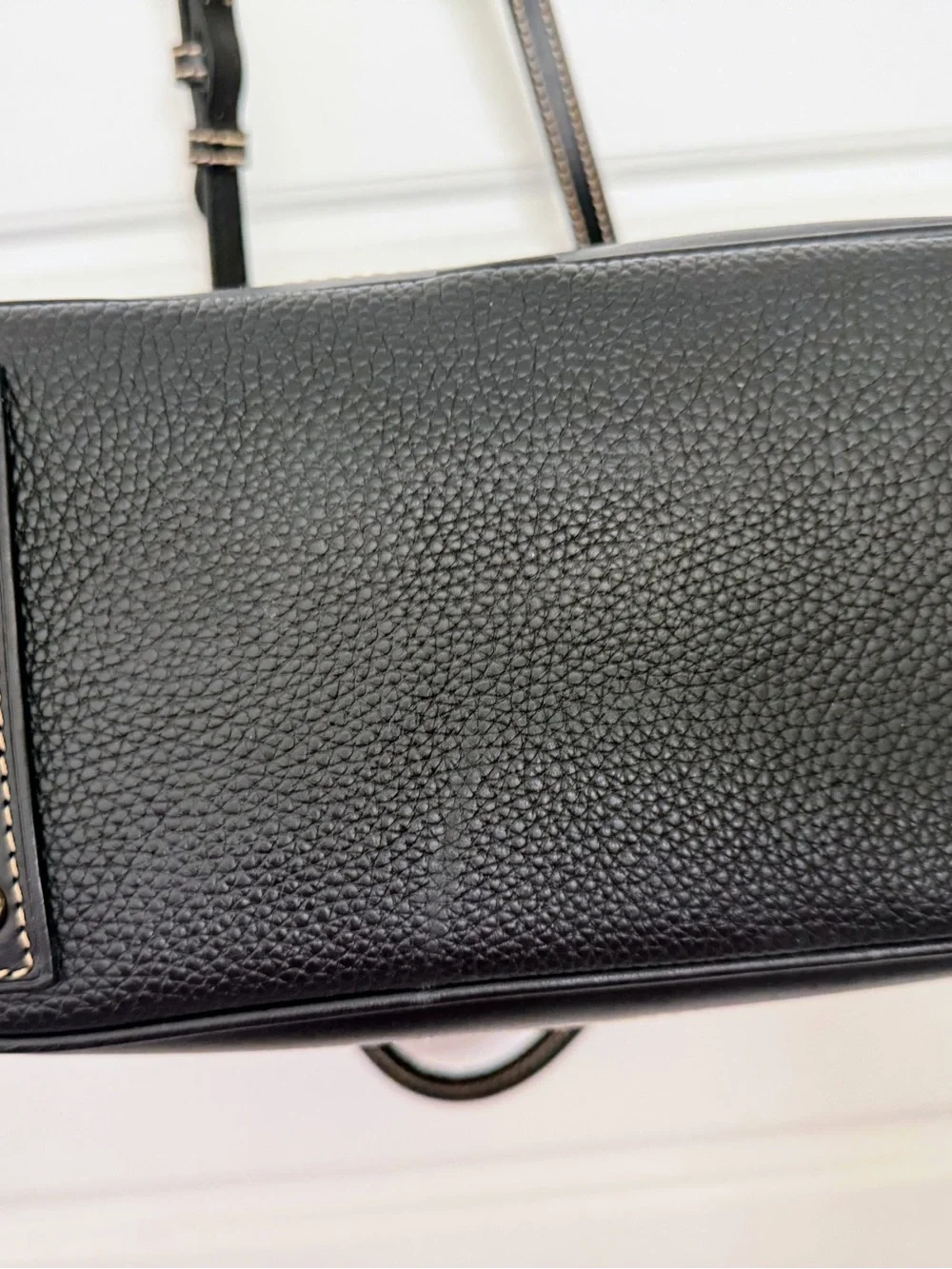 Dooney & Bourke Black Pebble Leather Dome Satchel with Gold Hardware